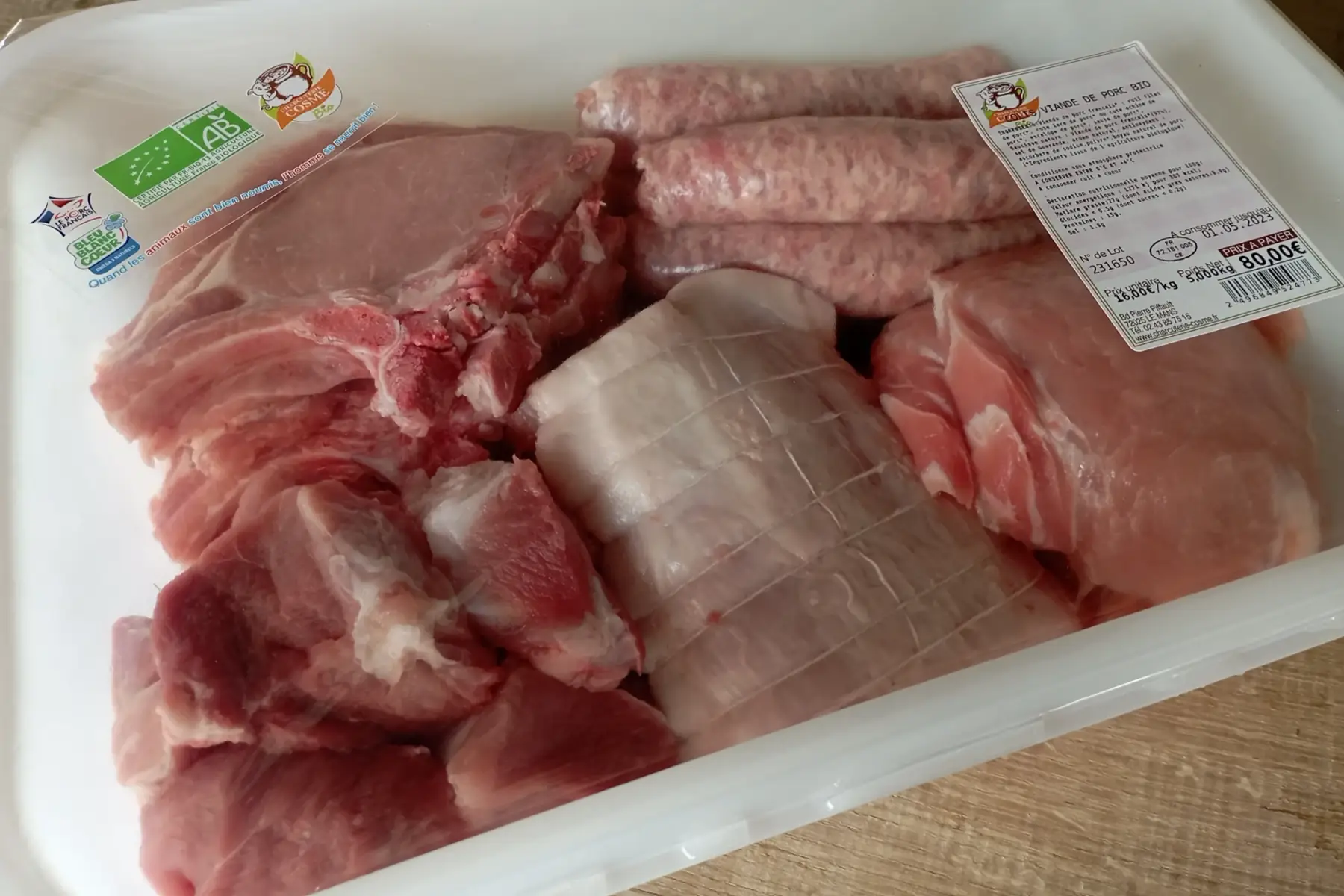 colis de 5 kg de porc bio - saucisse