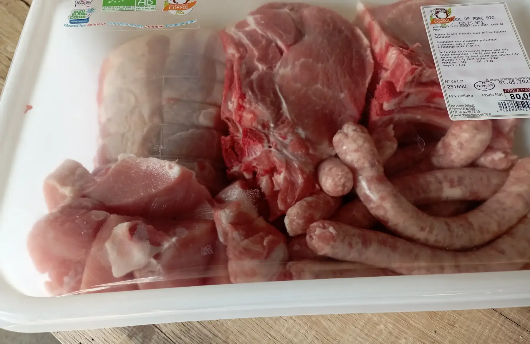 colis de 5 kg de porc bio - chipolata