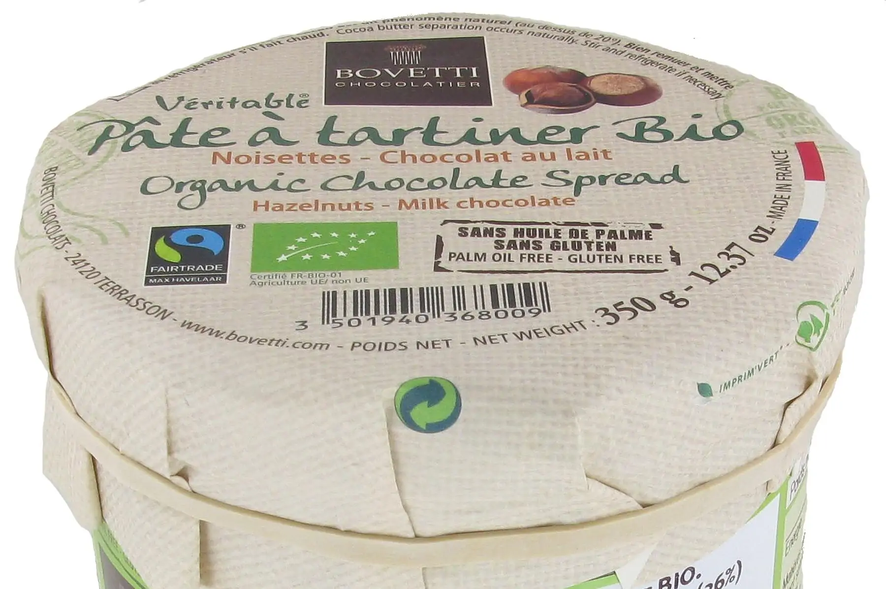pate à tartiner chocolat lait bio origine st domingue 350g