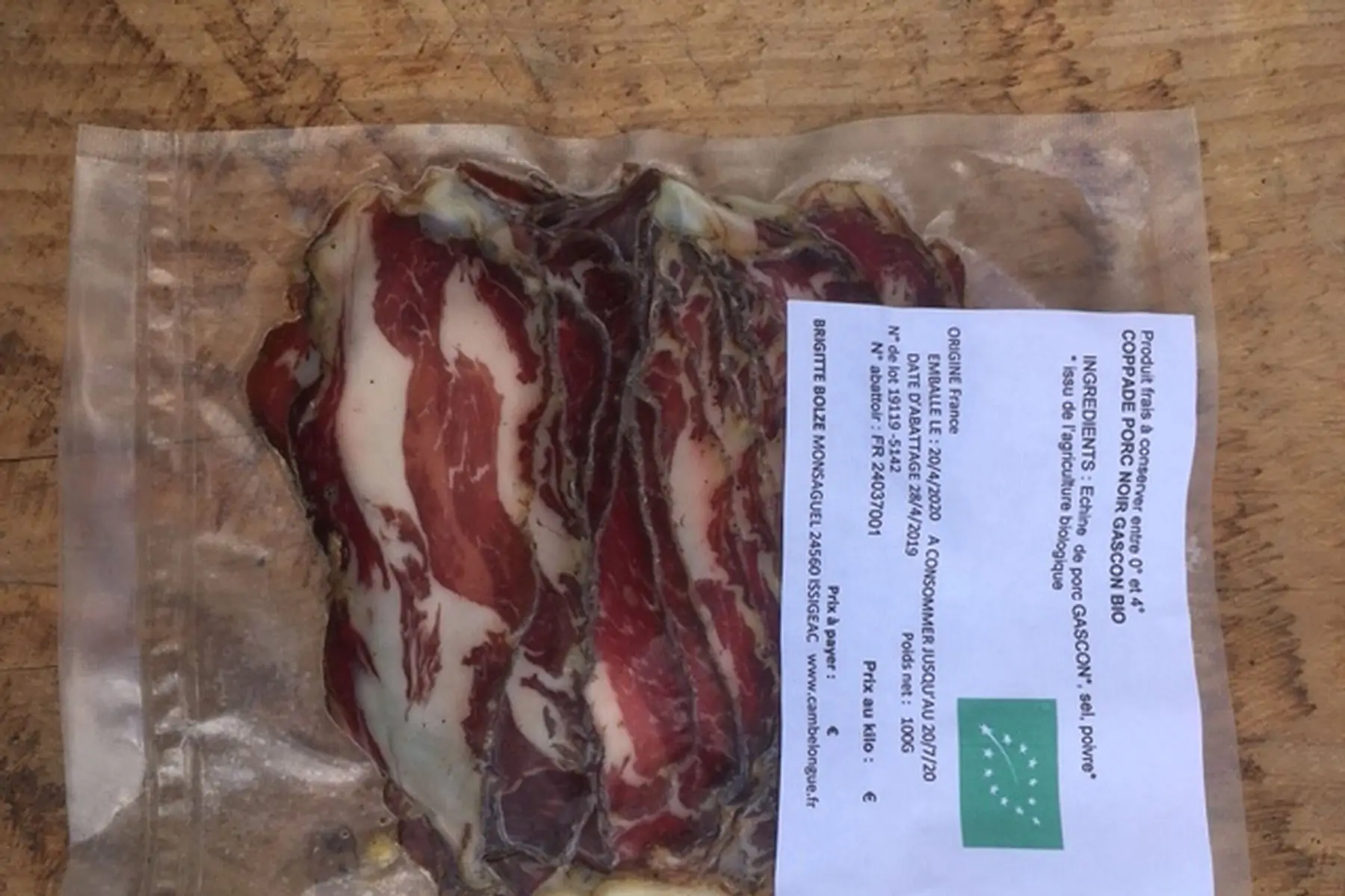 coppa tranchée sous vide de porc noir gascon bio