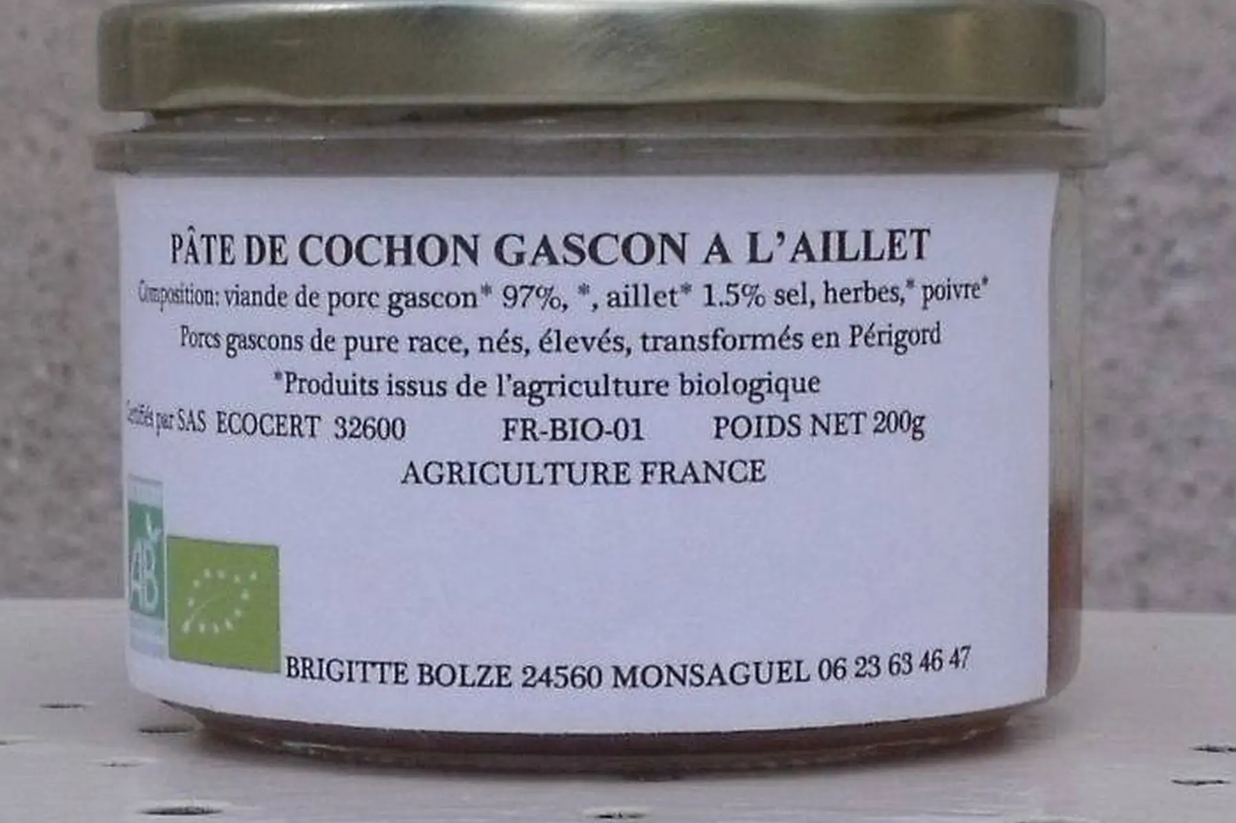 terrine de porc noir gascon bio à l'aillet