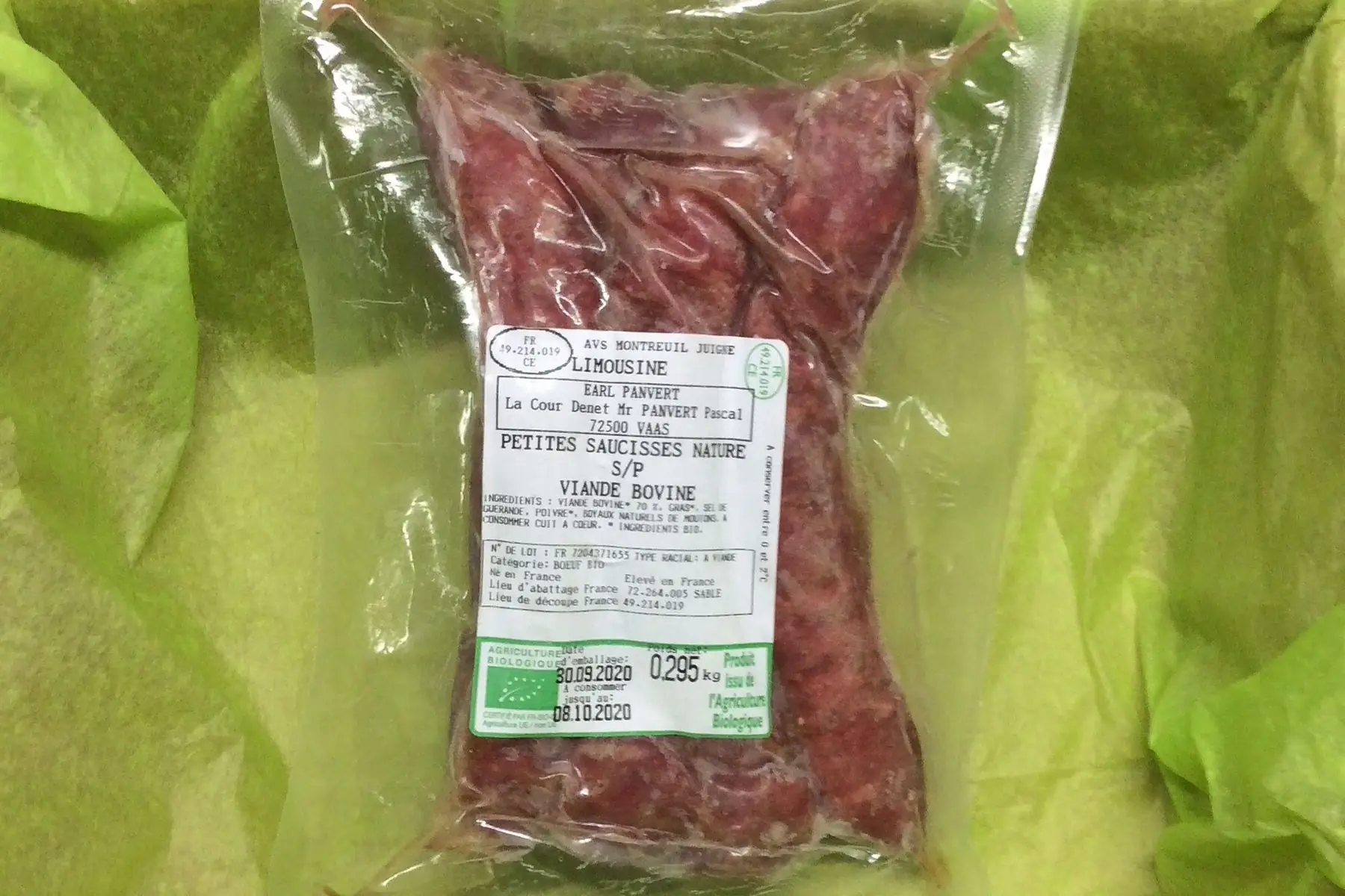 bœuf, lot de 5 petites saucisses nature