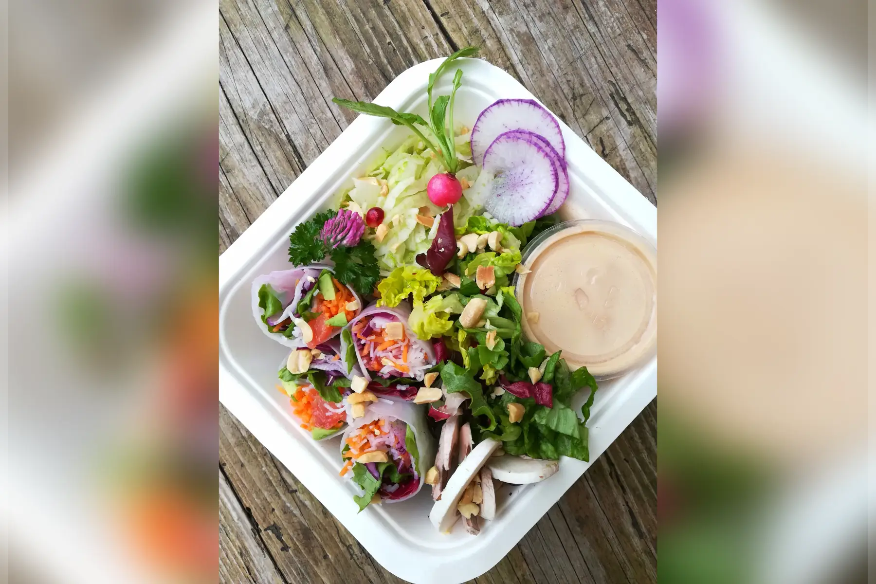 Rouleaux de printemps, salade et sauce cachuètes V SG