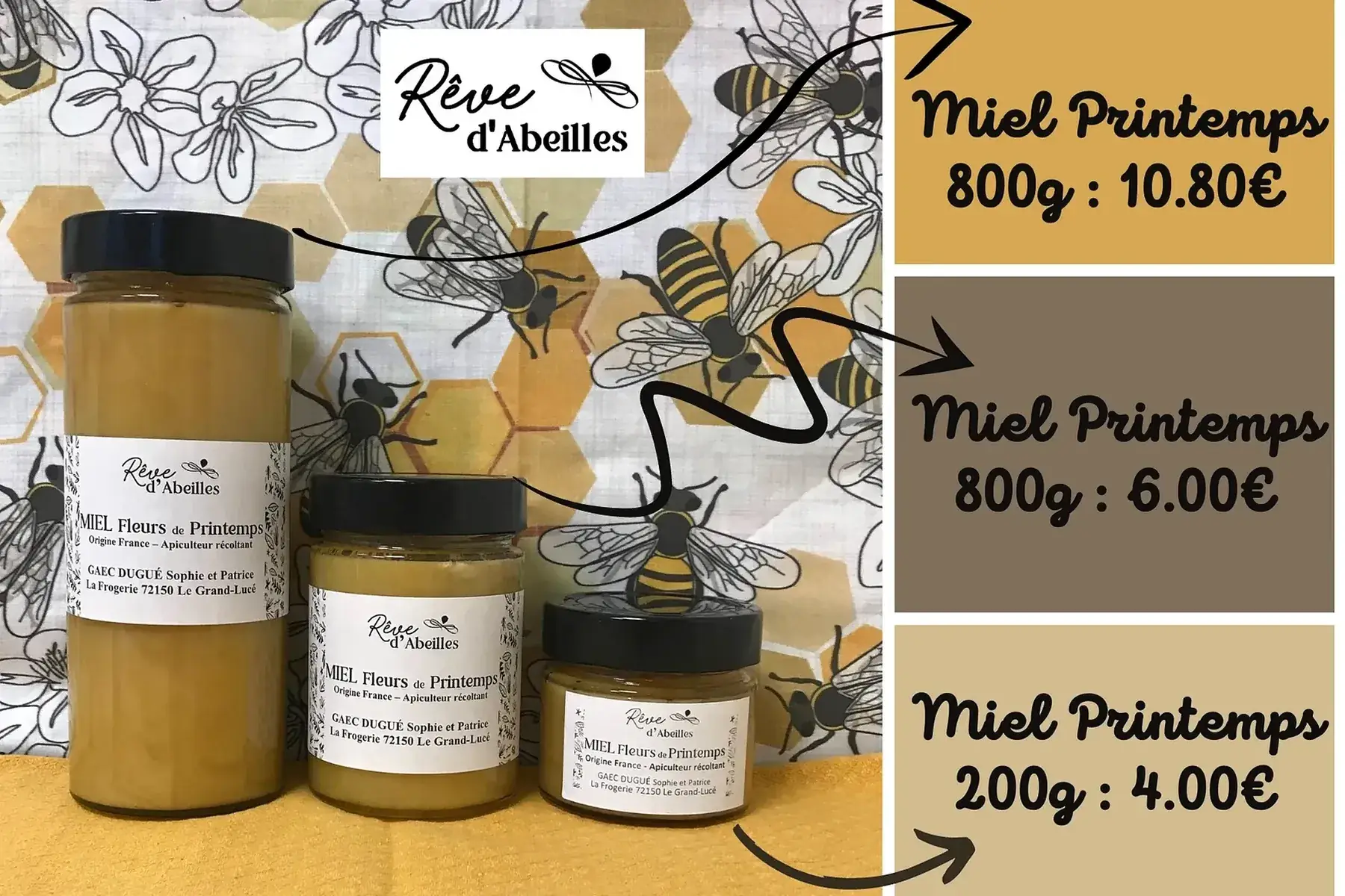 miel de printemps 200g, 400g, ou 800g