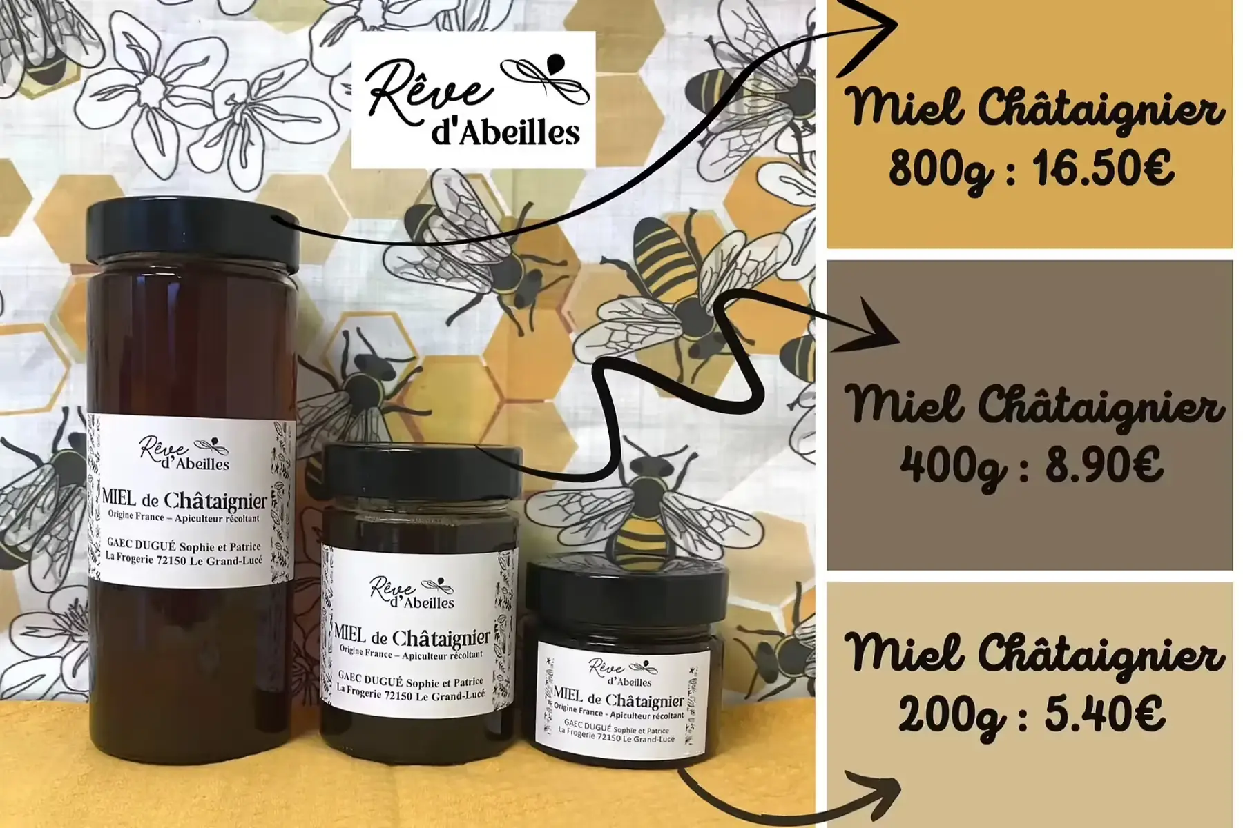 miel de châtaignier 200g, 400g, ou 800g