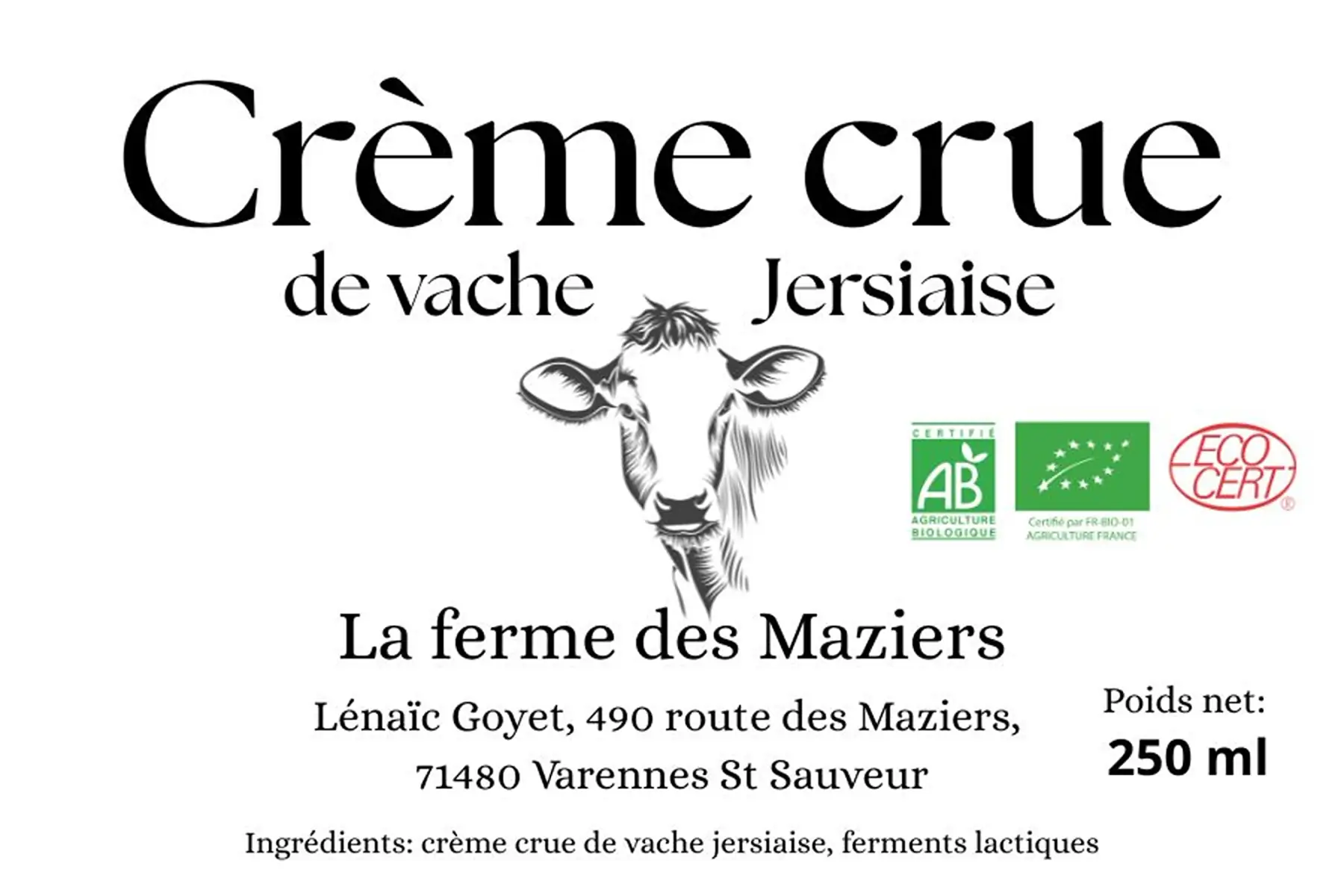 Crème crue au lait de vache Jersiaise