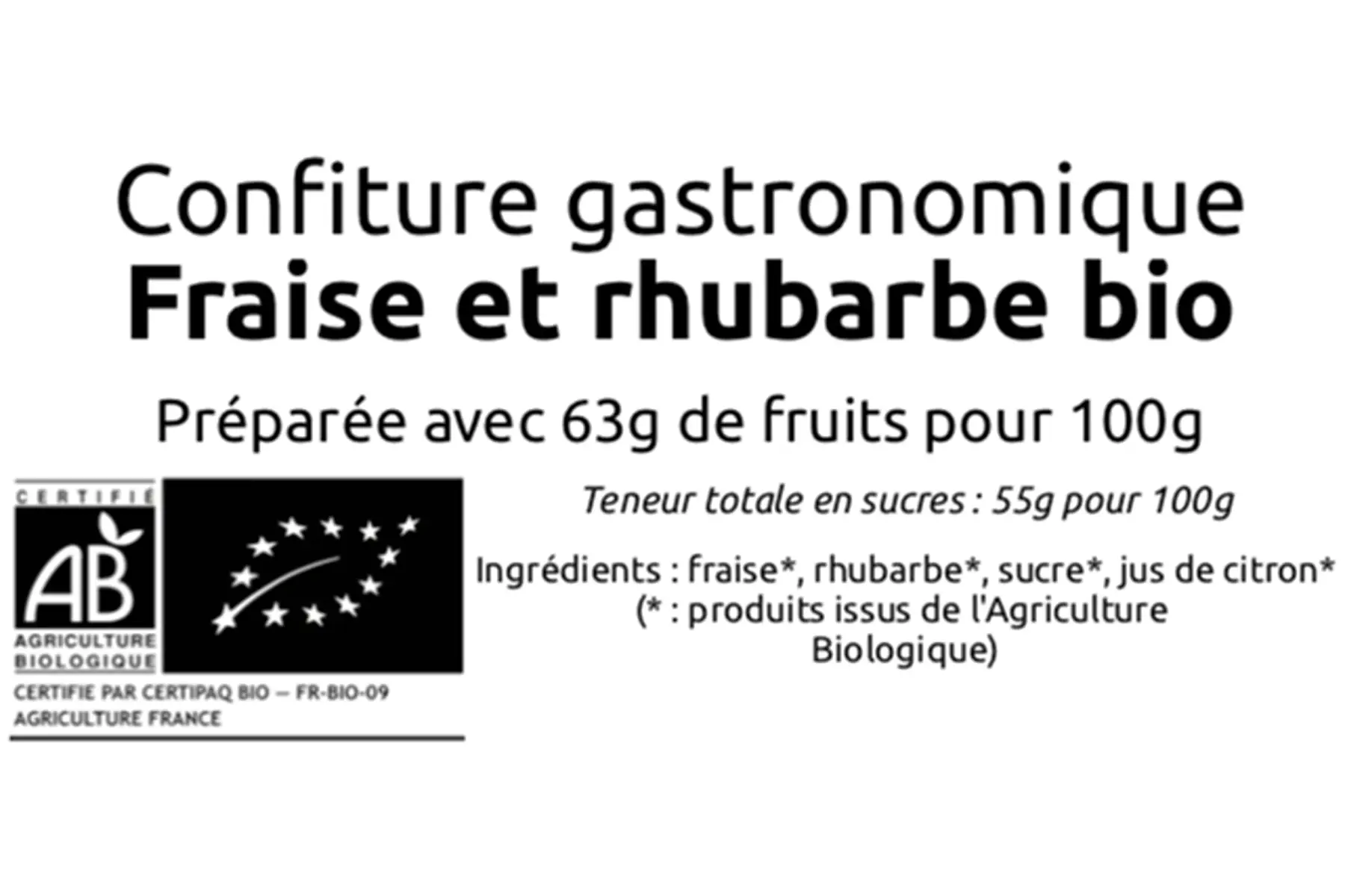 Confiture gastronomique de fraise et rhubarbe bio (pot de 220g)