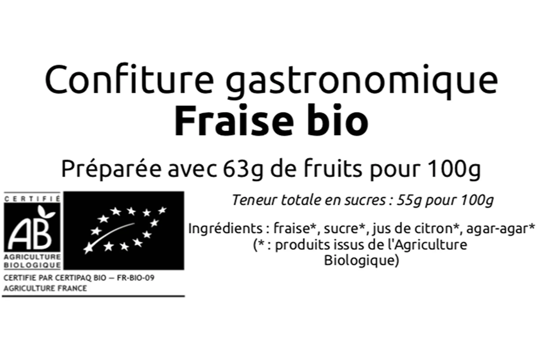 Confiture gastronomique de fraise bio (pot de 220g)