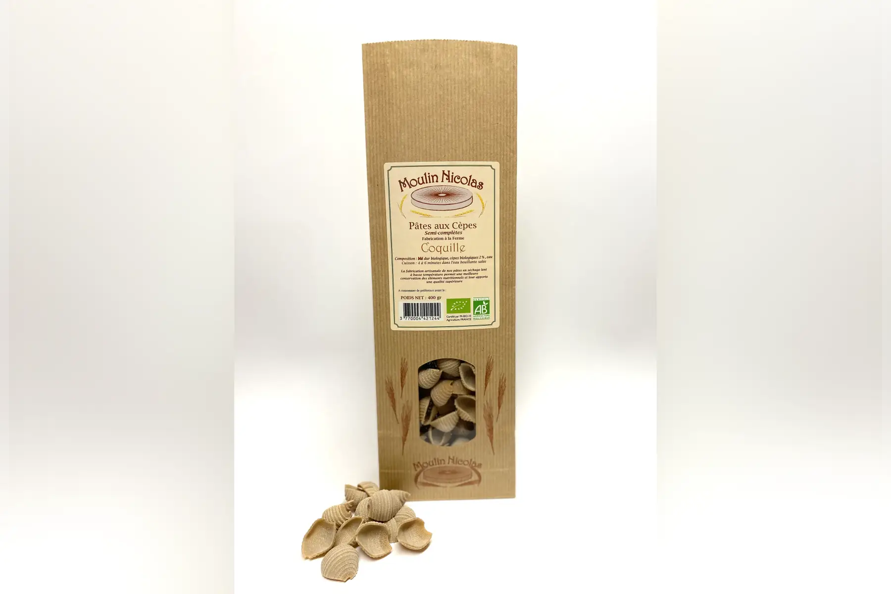 pâtes semi-complètes coquille au cèpe