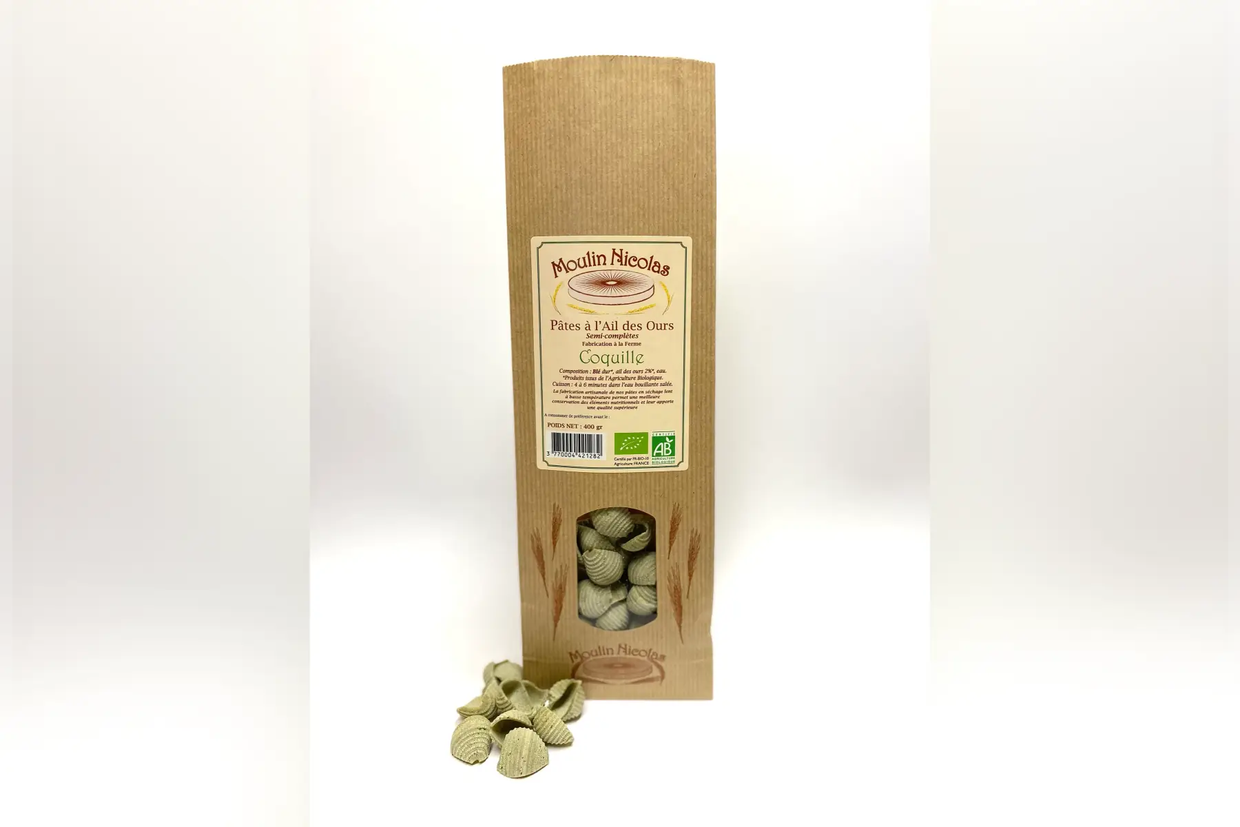 pâtes semi-complètes coquille ail des ours