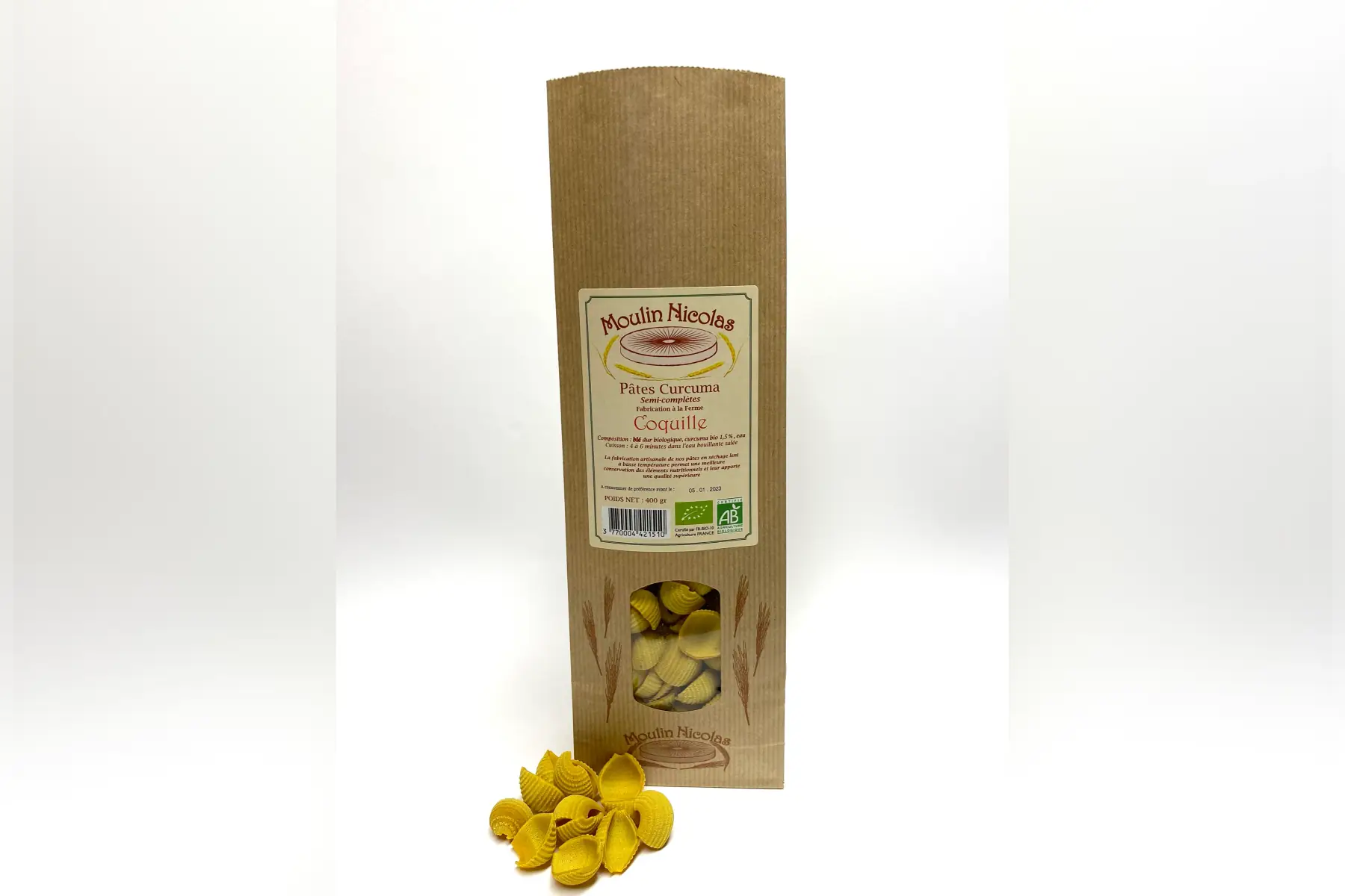 pâtes semi-complètes coquille au curcuma