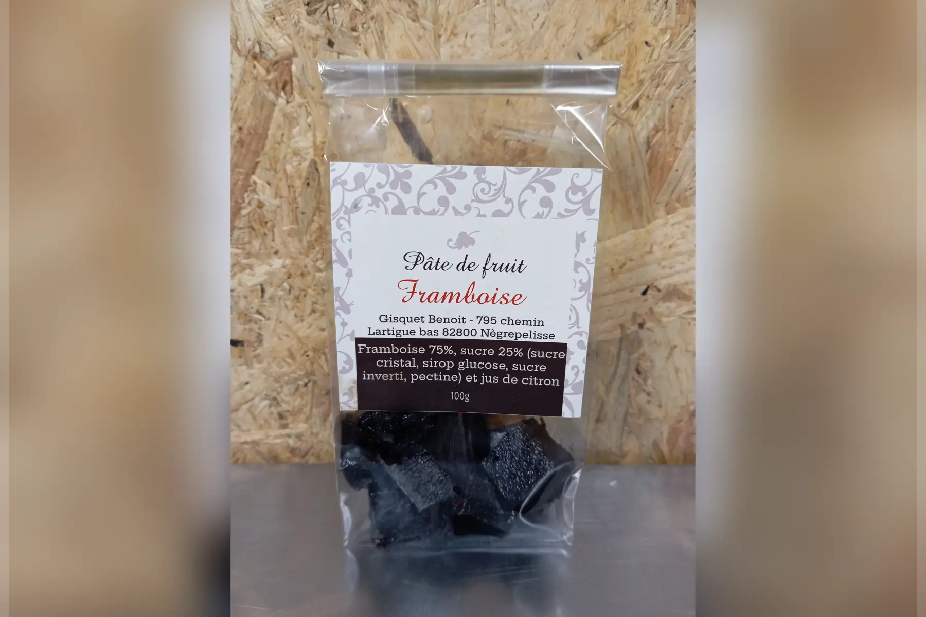 pâte de fruits 75% framboise 100g