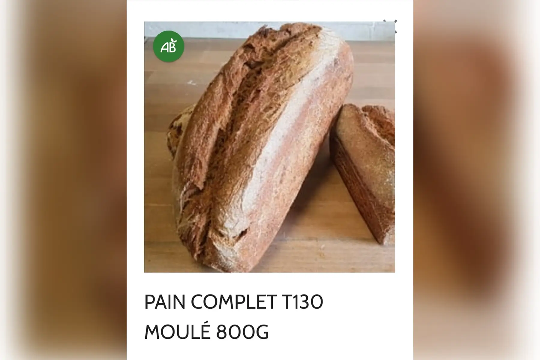 Pain complet 800g moulé blé T130
