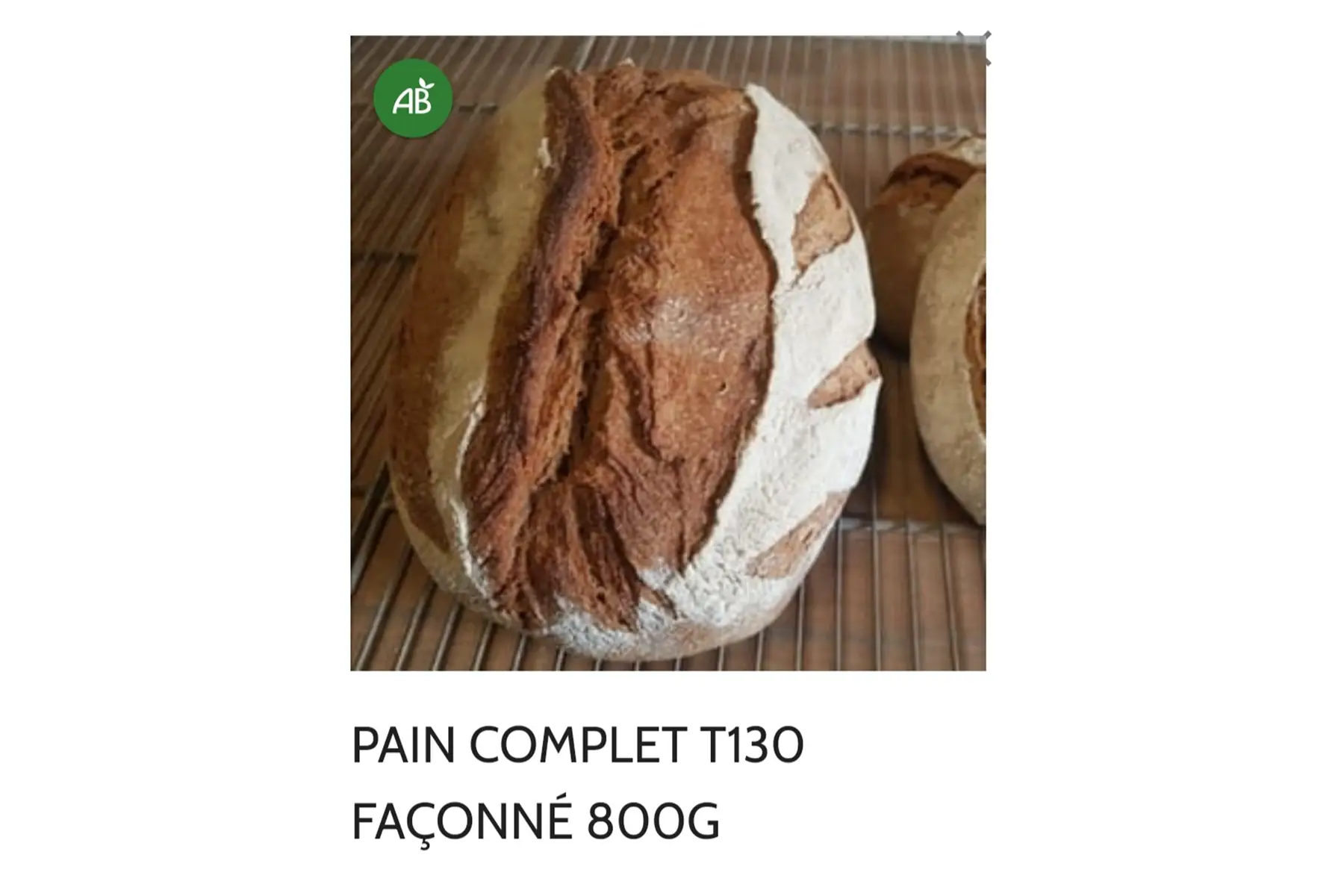 Pain complet au levain 800g façonné à la main