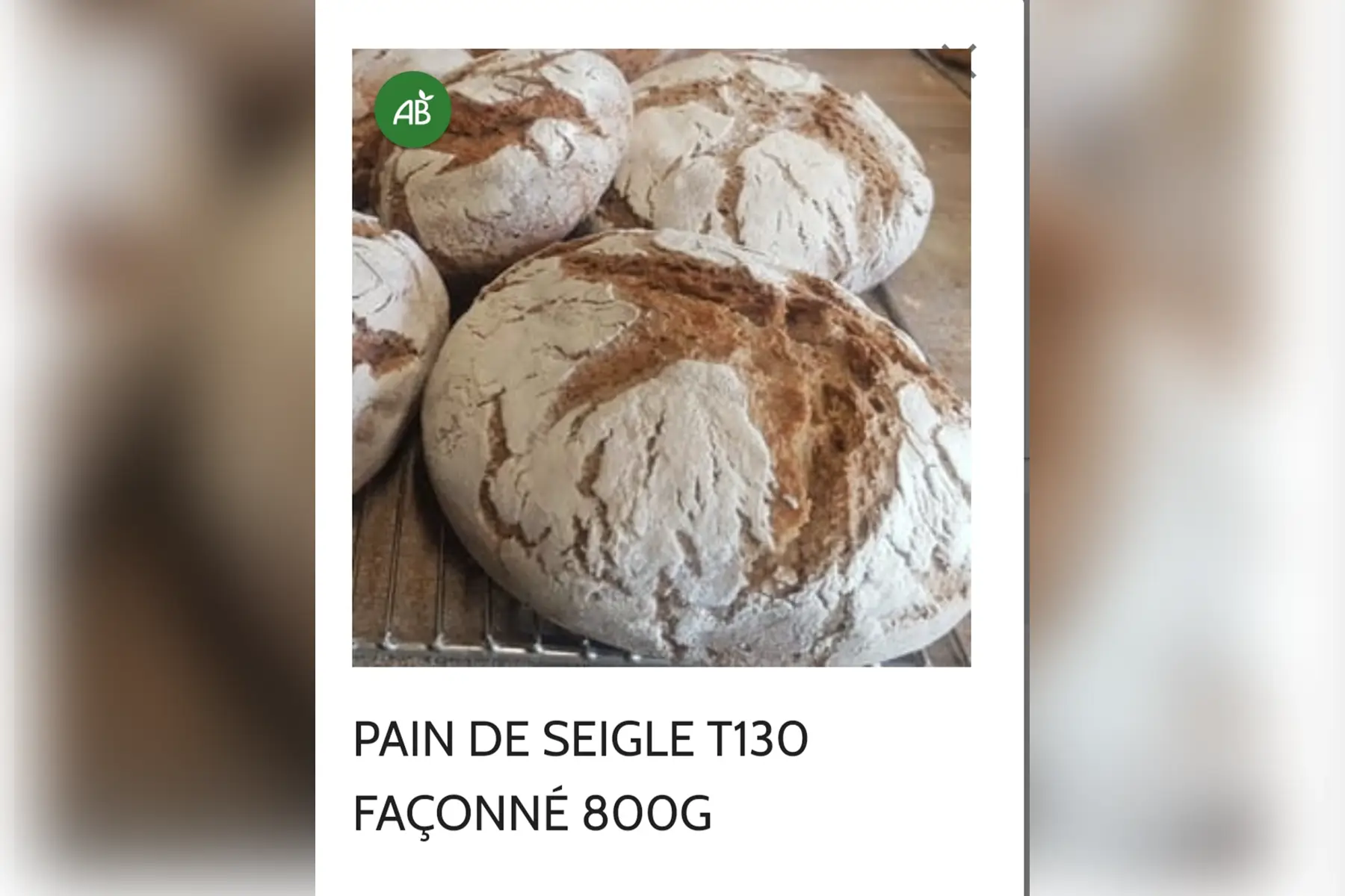 Pain de seigle 70%, 800g façonné à la main
