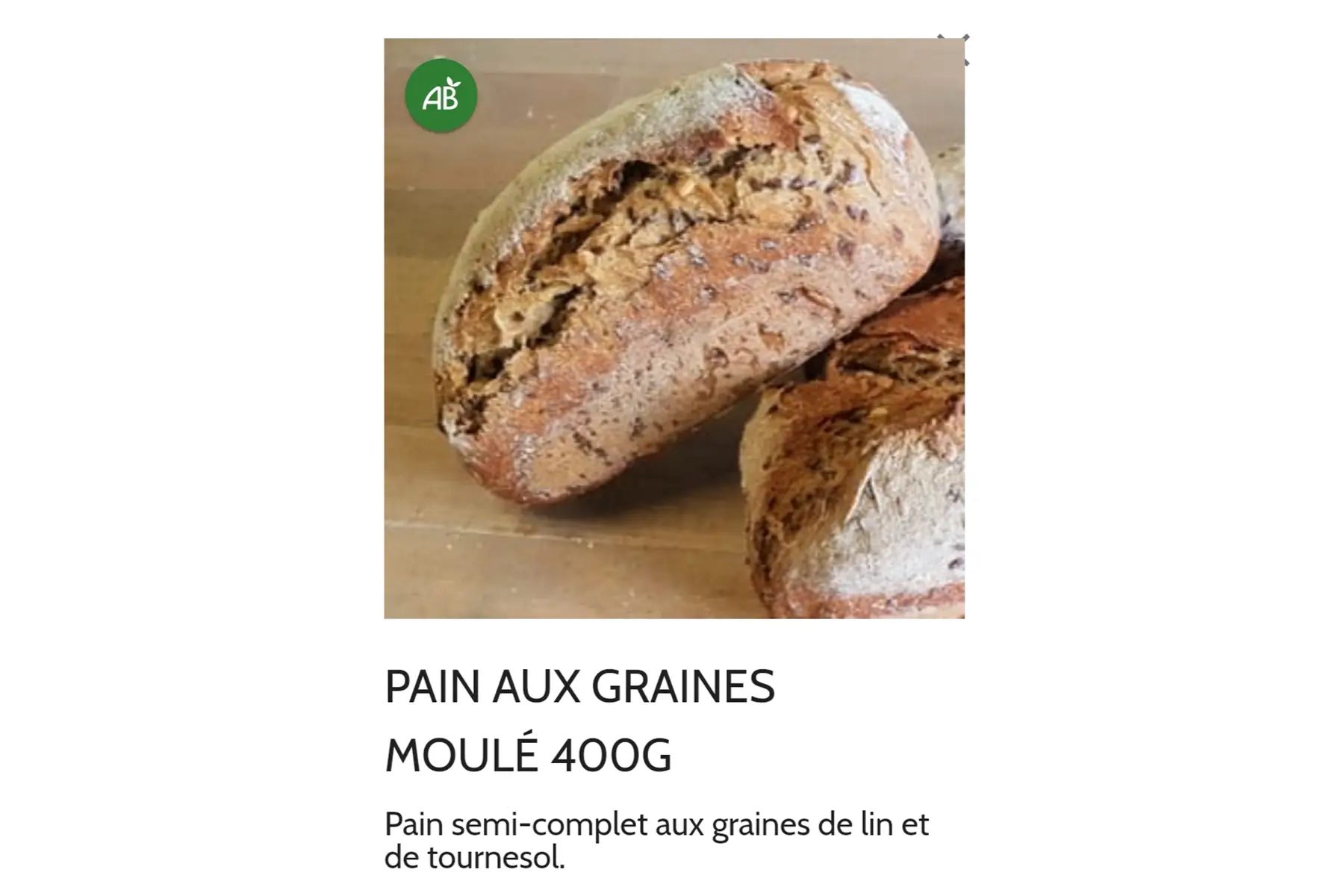 Pain aux graines 400g moulé semi-complet au levain