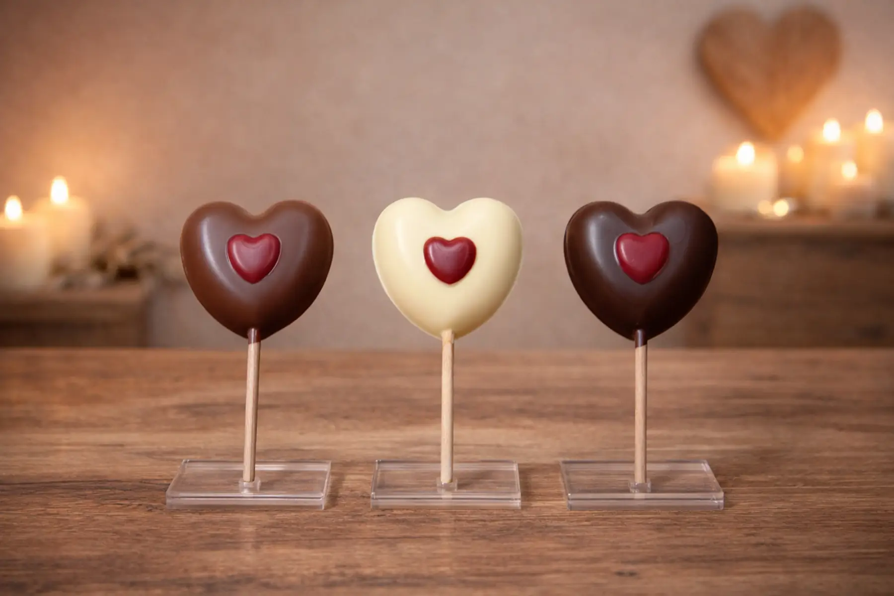 Sucette chocolat cœur framboise – Saint-Valentin