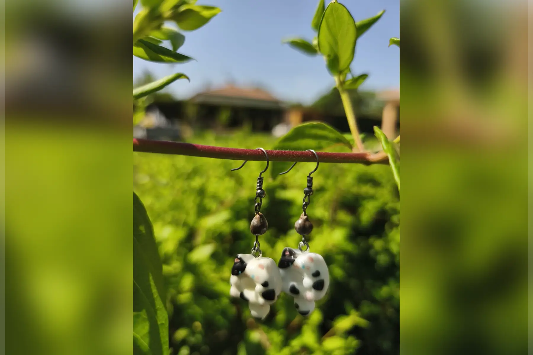 Boucles d’oreilles Donut chat noir et blanc