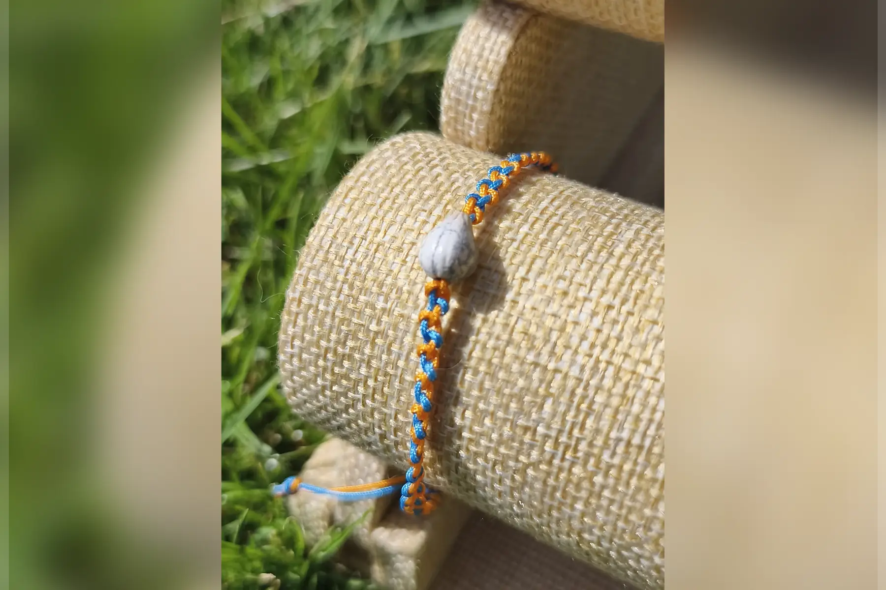Bracelet macramé 2 fils bleu orange